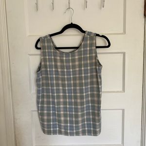 Vintage raw silk green and blue plaid top